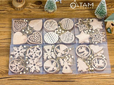 Hộp 12 cái phụ kiện treo Noel gỗ tự nhiên X-HPK-05